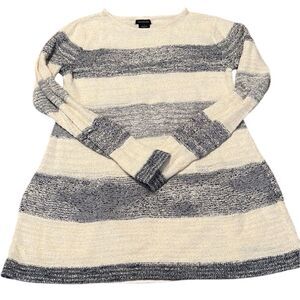 Calvin Klein jeans szS LS grey & white striped sweater sheer back panel EUC